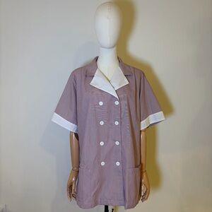 Red Kap Women’s Double Breasted Uniform Shirt - Burgundy Striped - Size L